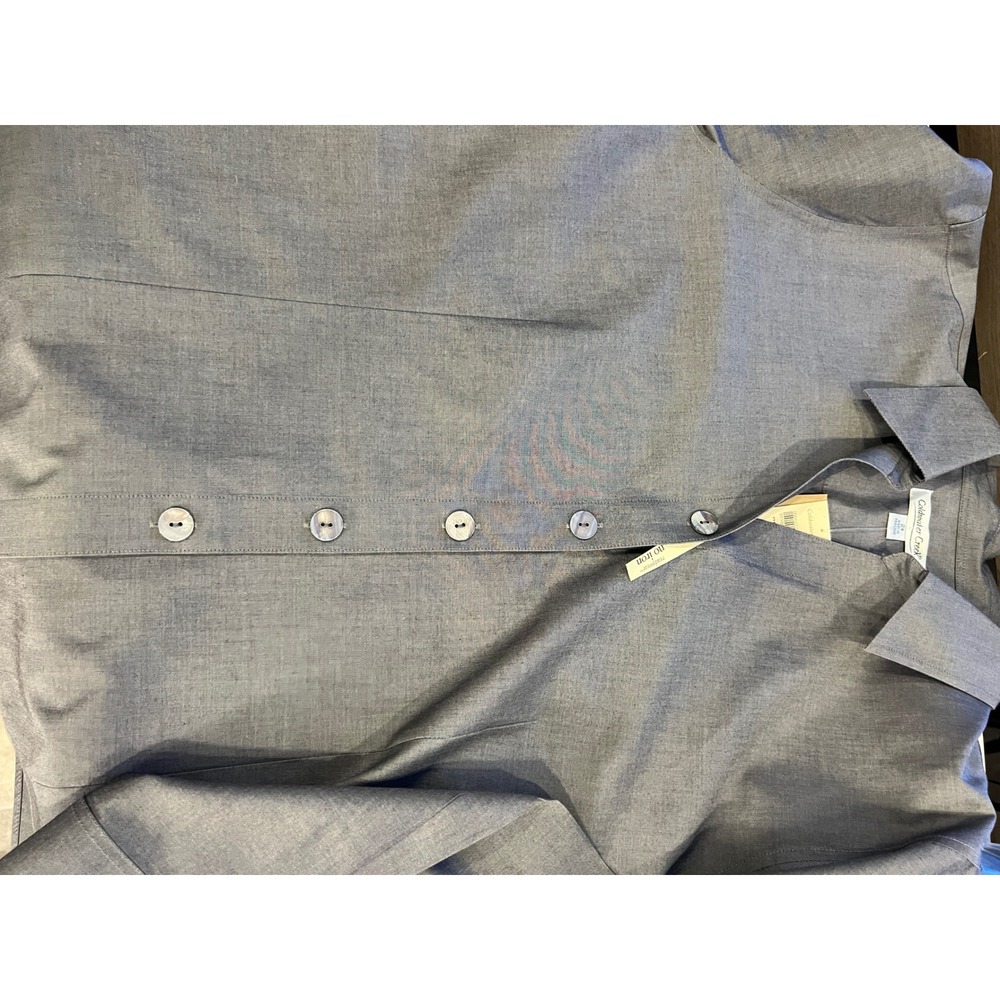Coldwater Creek Gray No Iron Cotton Button Down Shirt Blouse Womens 2X NWT